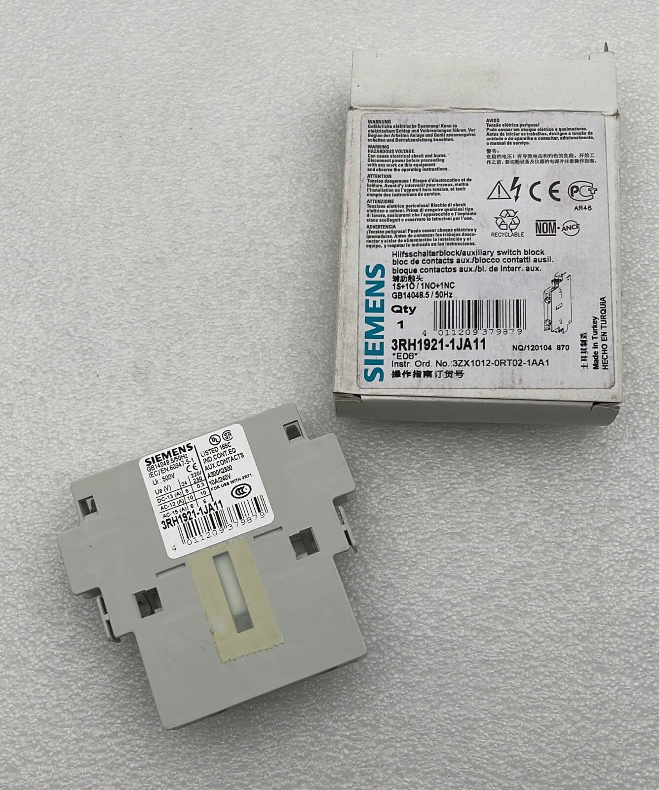 [LOT OF 5] NEW - Siemens 3RH1921-1JA11 Auxiliary switch block 1NO + 1NC