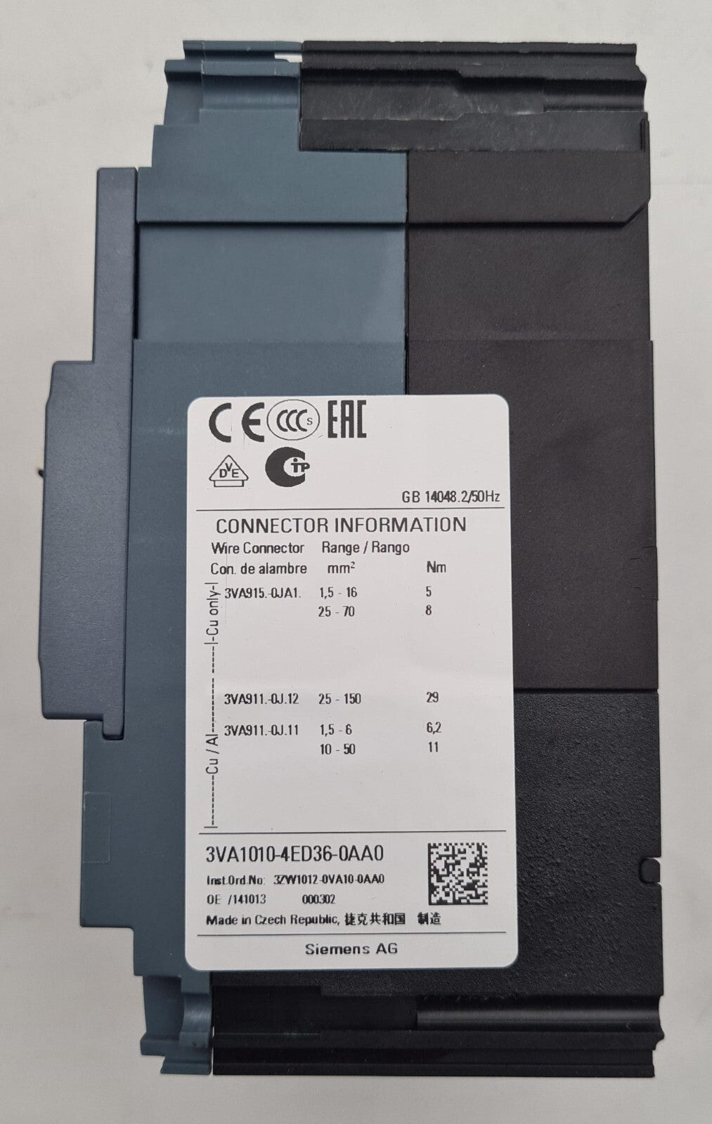 SIEMENS 3VA1010-4ED36-0AA0 Circuit Breaker TM210 3VA1 100A