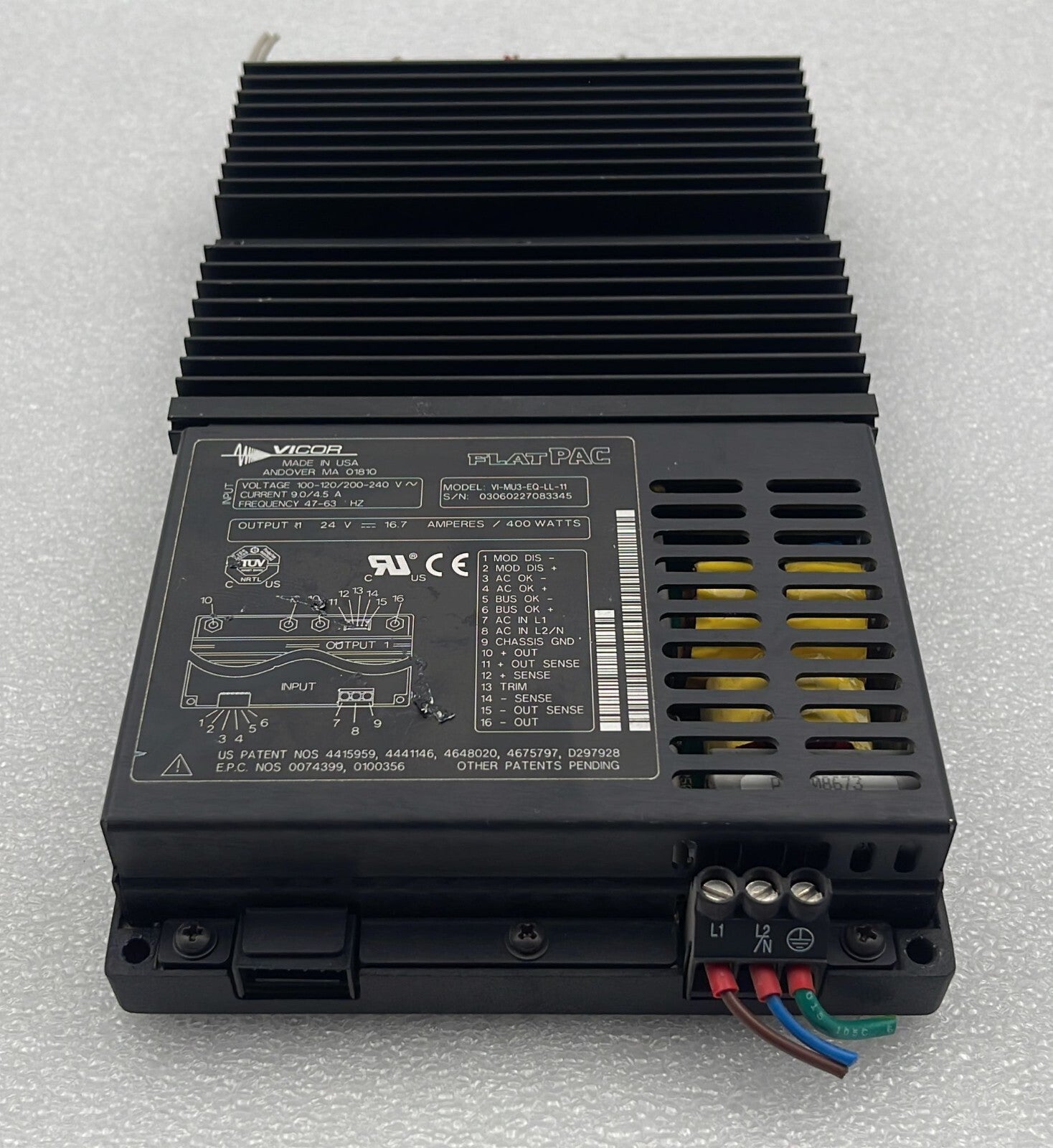 VICOR FlatPAC VI-MU3-EQ-LL-11 Power Supply 400W 24V