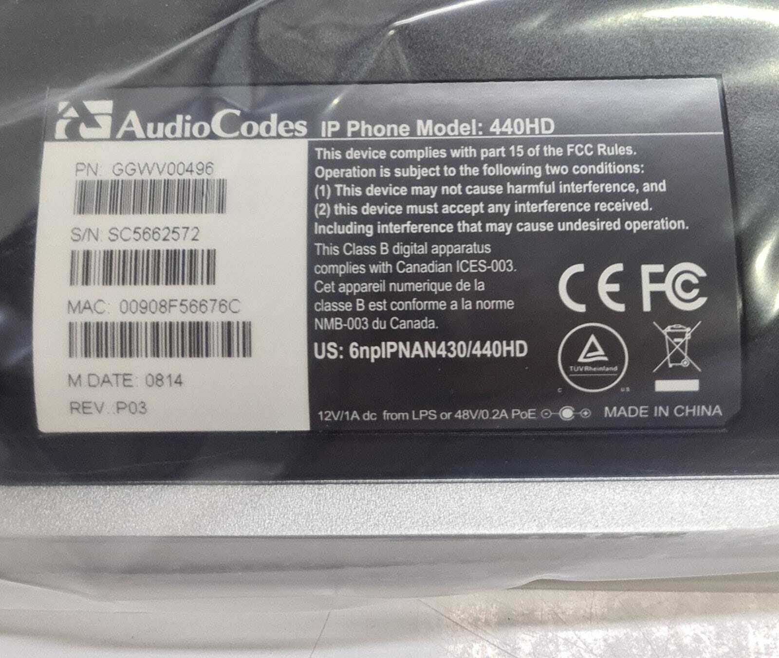 NEW - AudioCodes 440HD IP Phone GGWV00496 REV P03 IP440HDEG (Black)