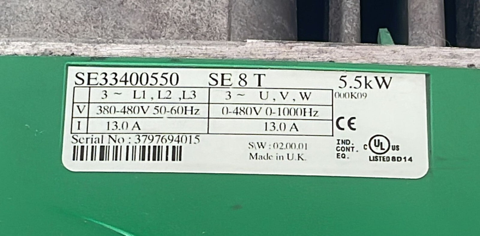 Control Techniques Commander SE SE33400550 SE8T 380V-480V 5.5kW Frequency Drive