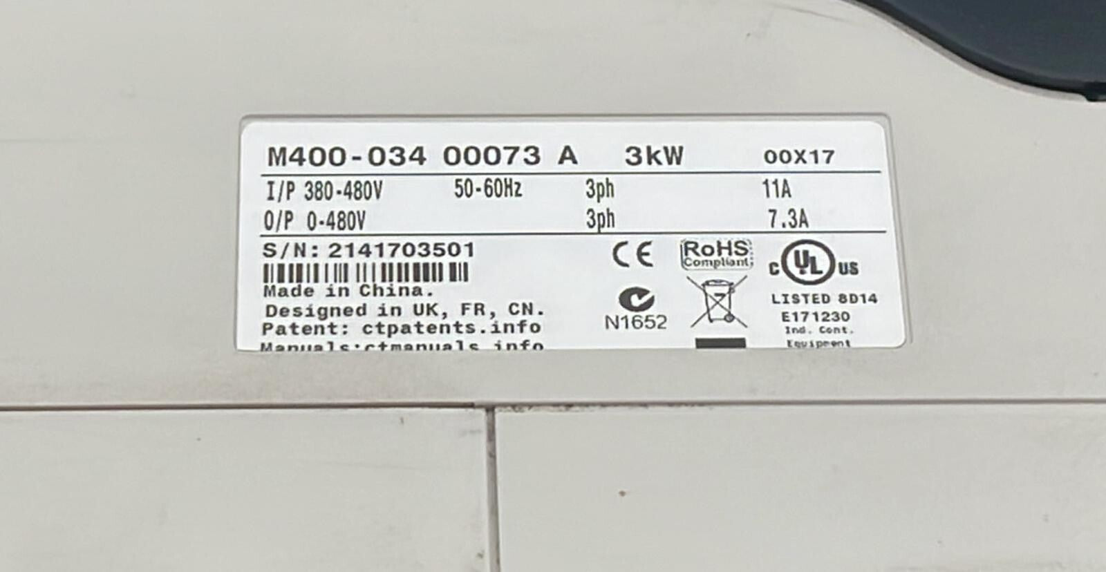 Emerson M400 Control Techniques Undrive M400-034-00073 A 3kw 480V **AS IS