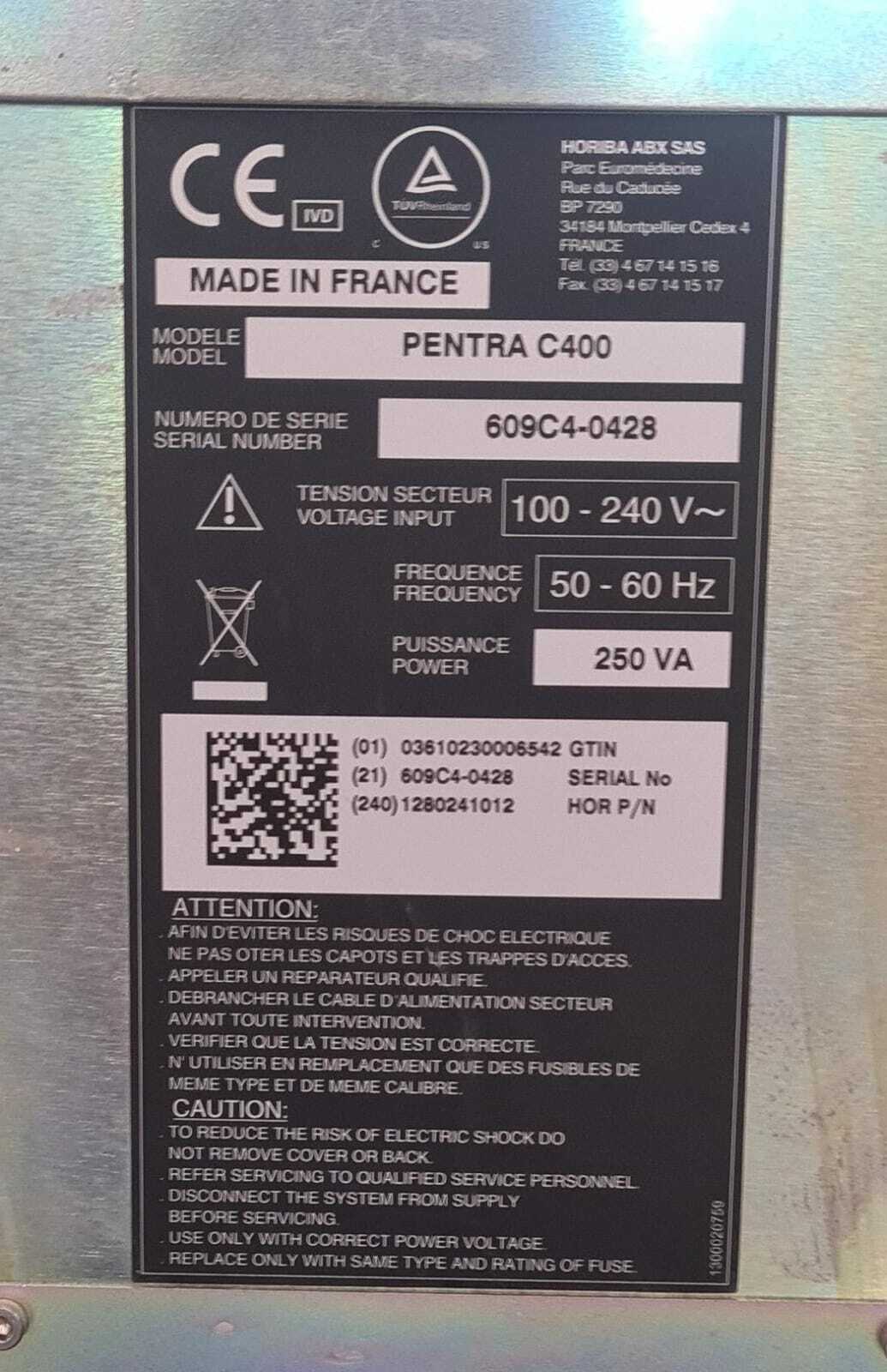 HORIBA ABX Pentra C400 Chemistry Analyzer W/ SAS CU401