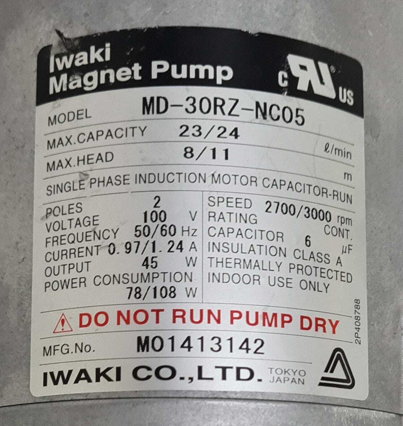 Iwaki Magnet Pump MD-30RZ-NC05 23/24 l/m 100V - No Base