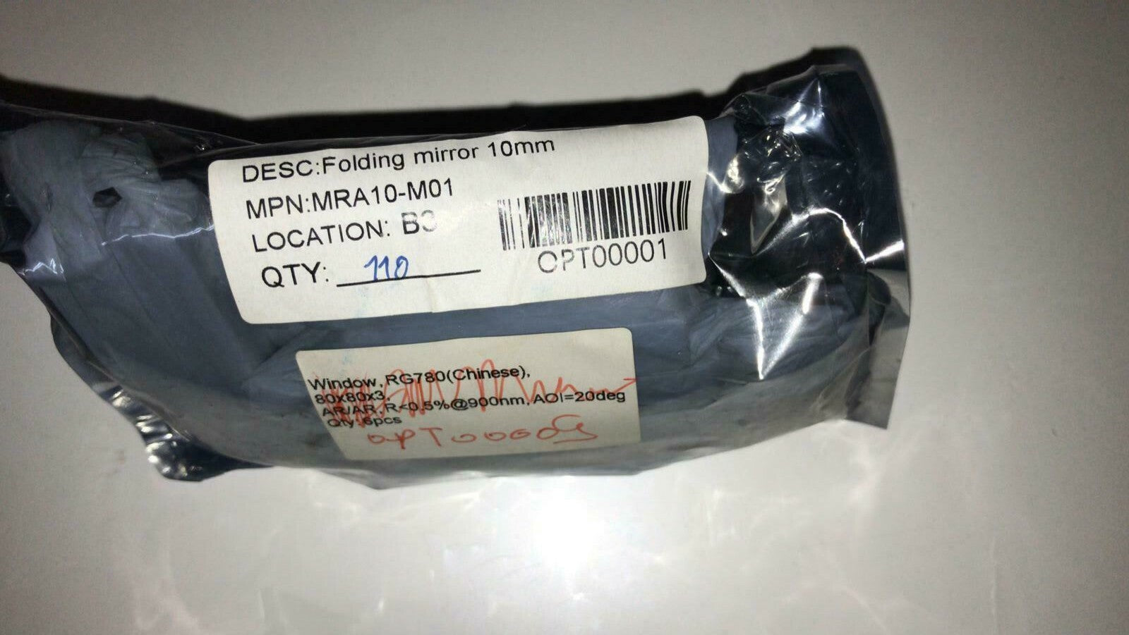 110Pc Folding Mirror Lenc 10mm Lens rg780 80x80x3 AR/AR R 0.5%@900nm AOI=20Deg