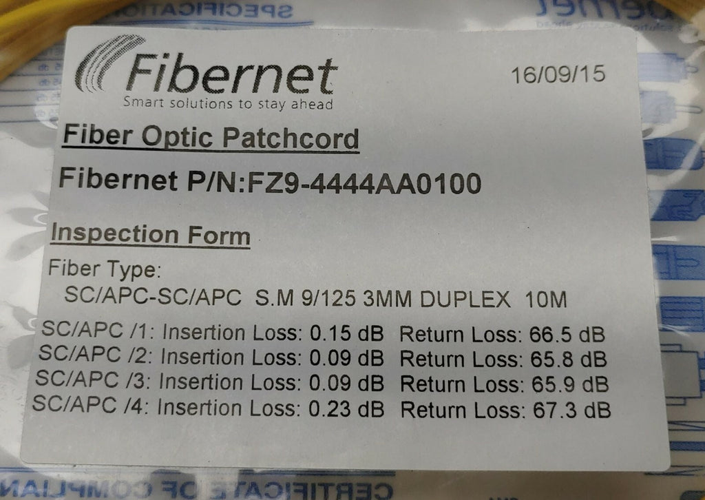 FIBERNET Fiber Optic Patchcord SC/APC-SC/APC S.M 9/125 3MM DUPLEX 10M