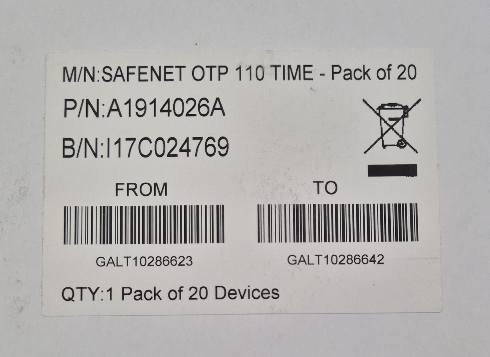 [PACK 20 DEVICES] NEW - Gemalto SAFENET OTP 110 One Time Password Hardware Token