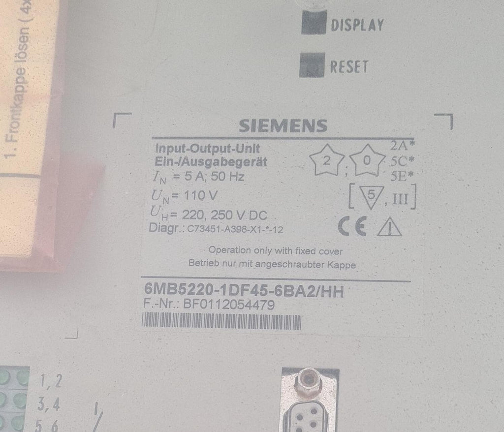 SIEMENS SIPROTEC 6MB5220-1DF45-6BA2/HH Input-Output-Unit Device 6MB5220