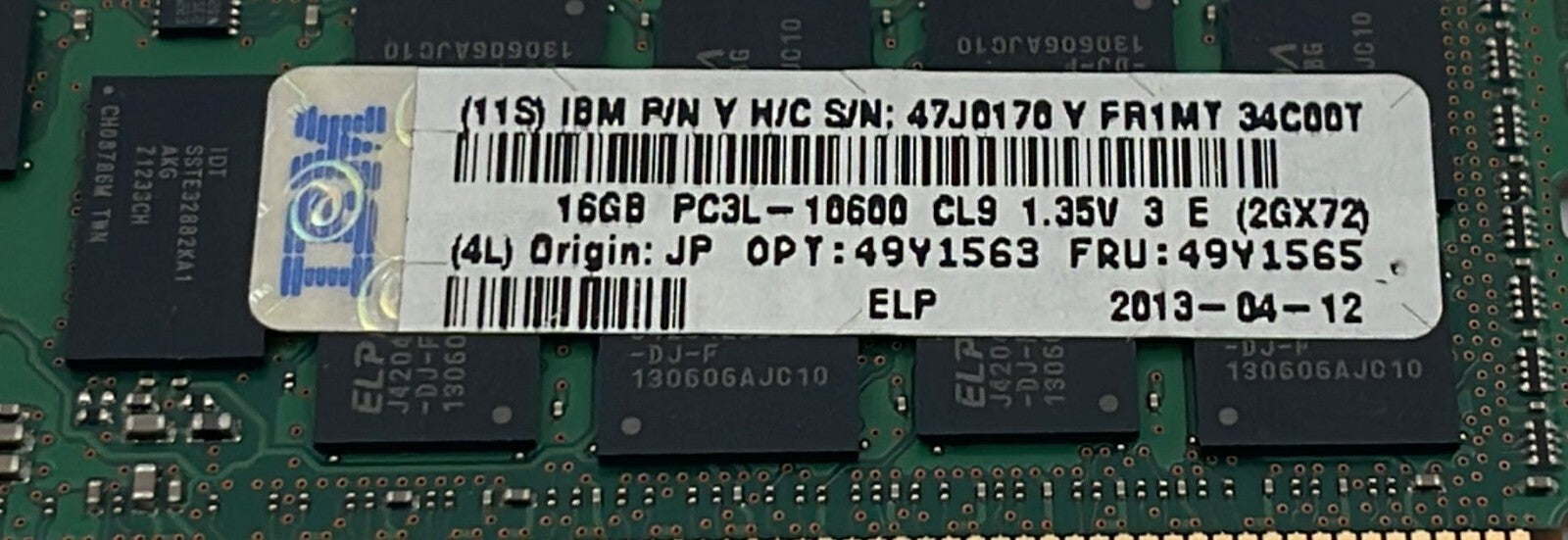 [LOT 2] ELPIDA EBJ17RG4EBWA-DJ-F 16GB 2Rx4 PC3L-10600R DDR3 Server Memory RAM