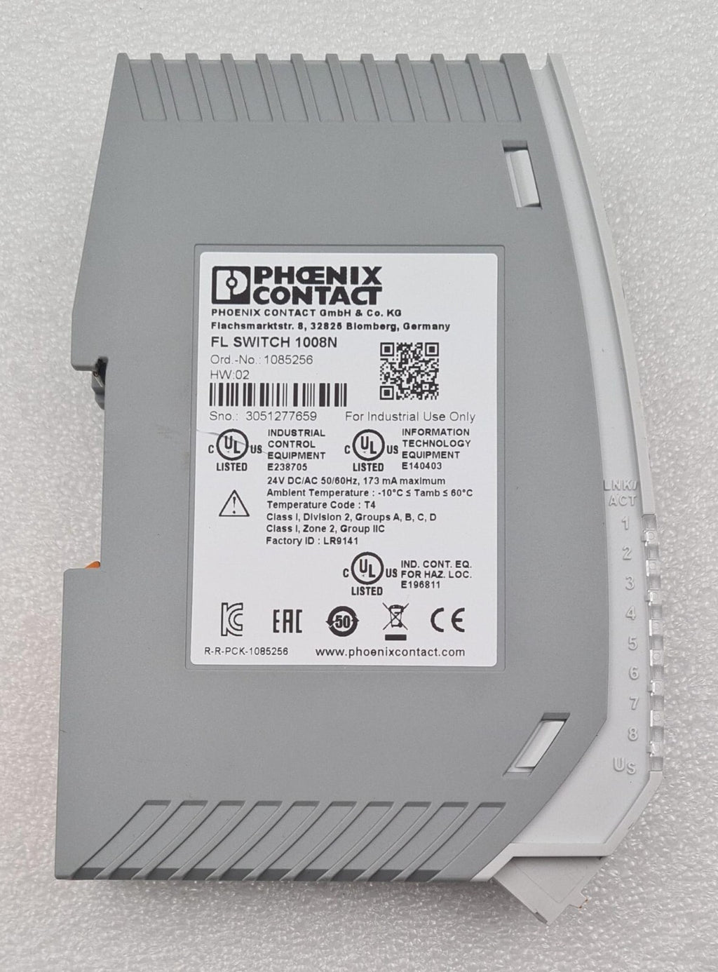 PHOENIX CONTACT FL SWITCH 1000 1008N Industrial Ethernet Switch 8-Port 1085256