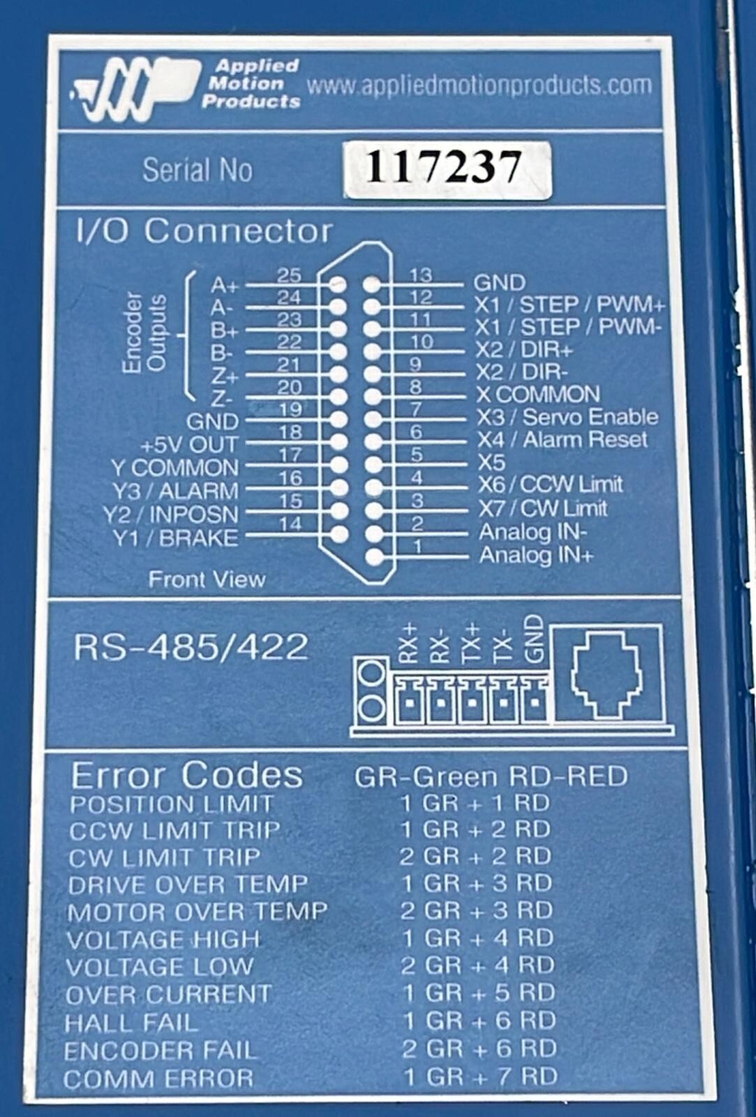 Applied Motion Products BLU200S Brushless Servo Controlle Drive RS-485/42