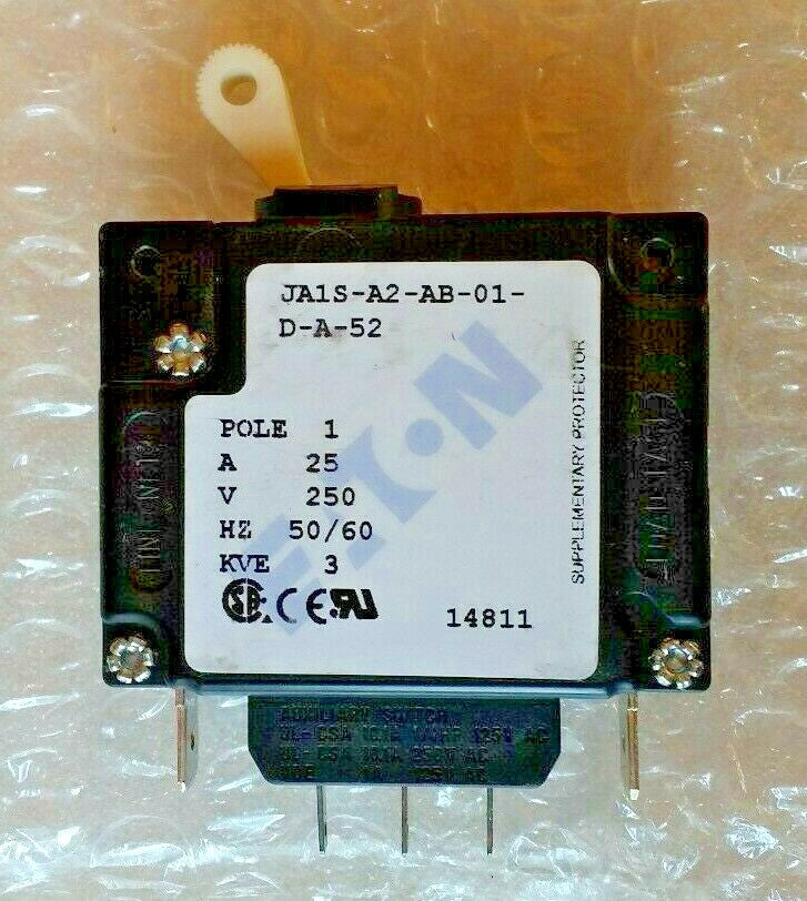 Eaton Circuit Breaker JA1S-A2-AB-01-D-A-52 1-Pole 25A 250V 50/60 HZ KVE 3 14811