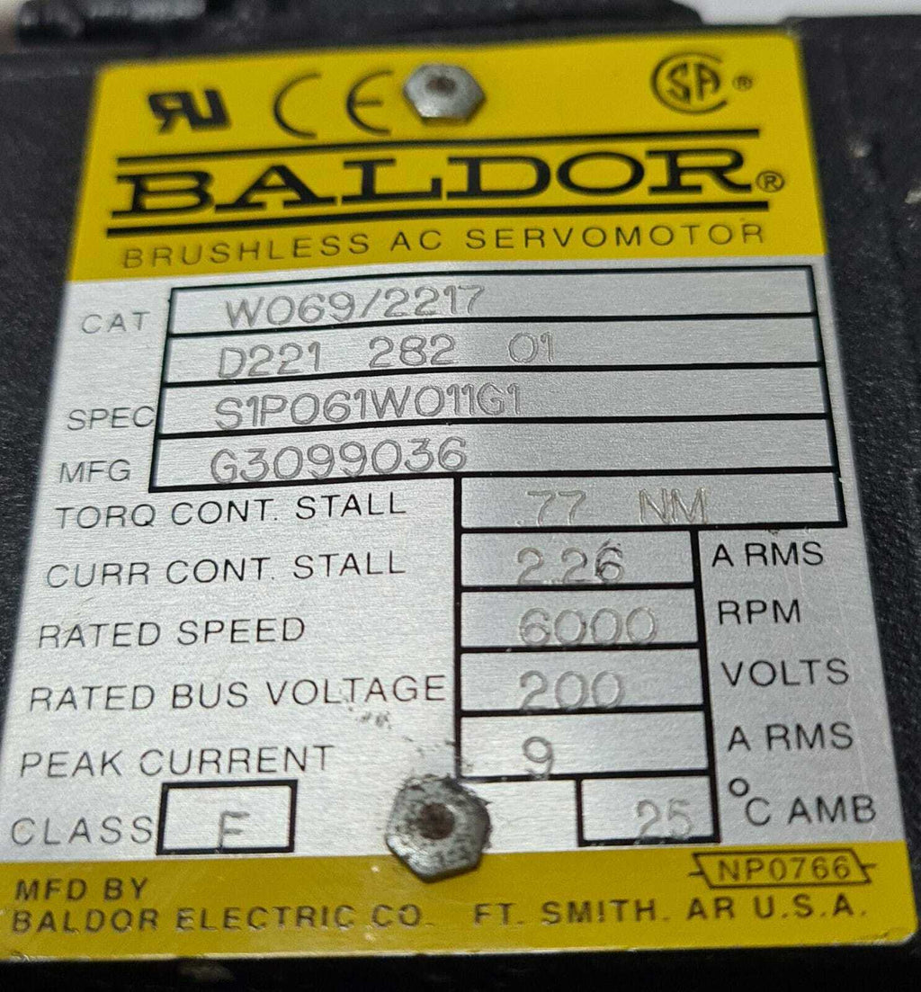 BALDOR BRUSHLESS AC SERVOMOTOR WO69/ 2217 200V 6000RPM 0.77Nm