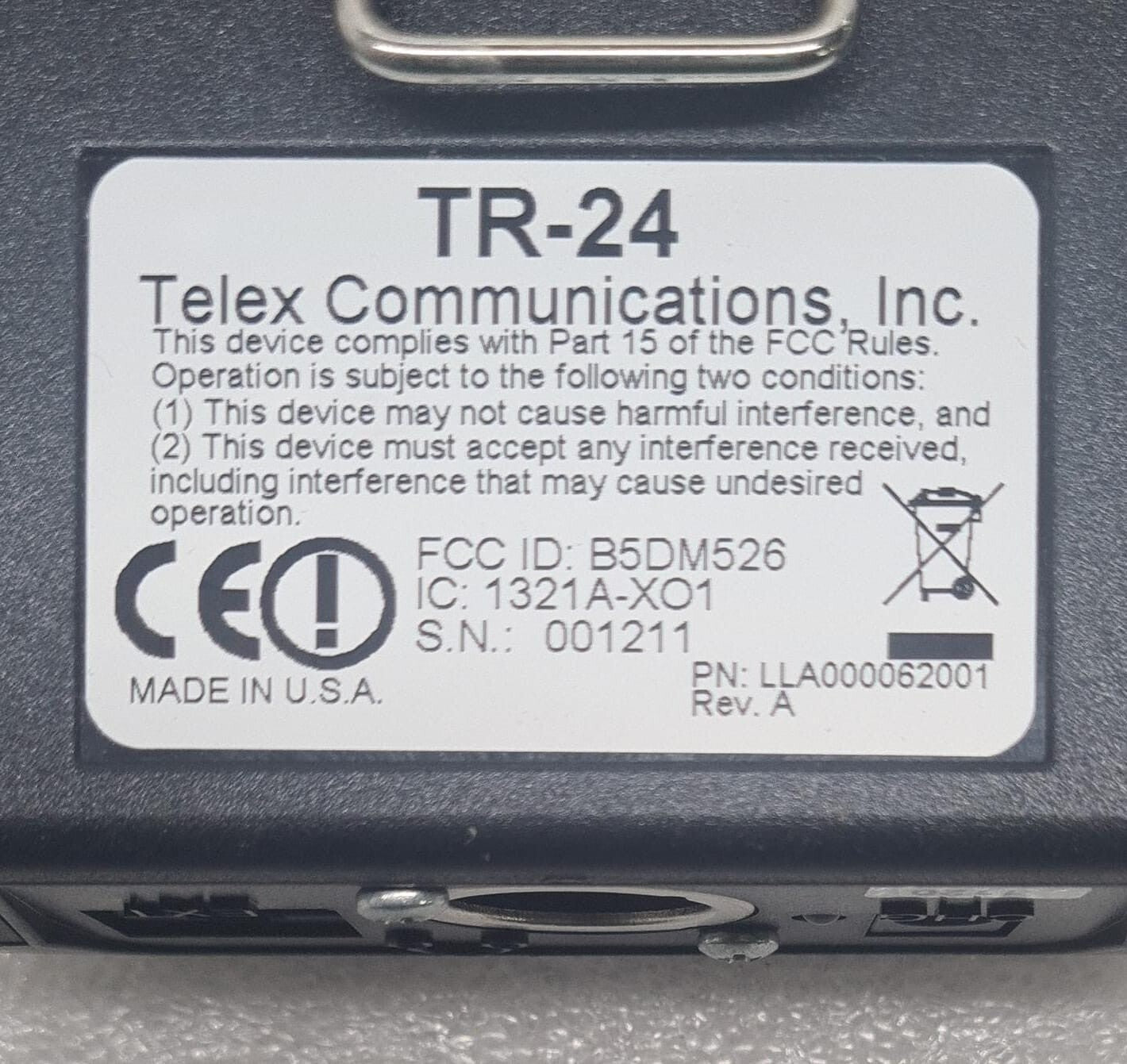 NEW - TELEX Radiocom TR-24 PRD000065EUR BELTPACK TRANSCEIVER WIRELESS INTERCOM