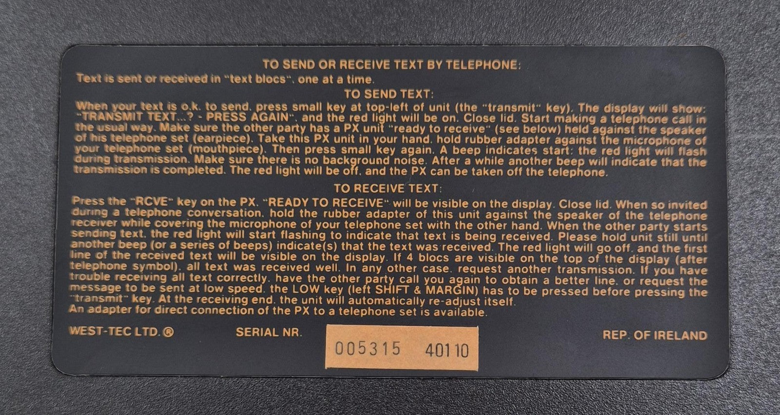 WEST-TEC TEXT TELL PX 1000 Pocket Telex CALC **AS-IS**