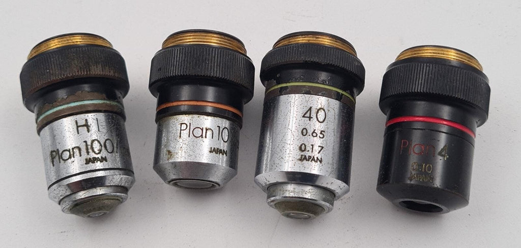 4 PCS- OLYMPUS HI PLAN 100/1.25 & 10/0.25 & 4 0.10 & 40 0.65 0.17 Objective Lens