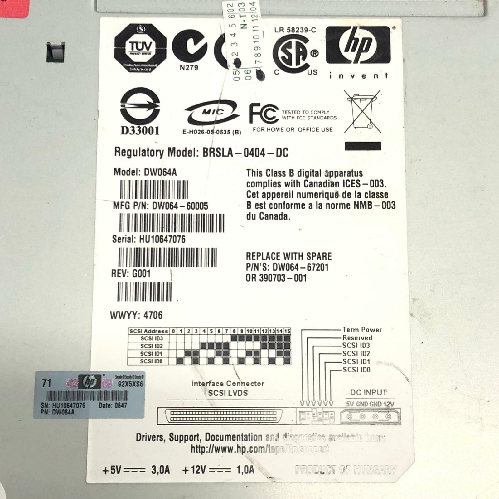 HP STORAGEWORKS ULTRIUM 232 BRSLA-0404-DC DW064A SCSI LVD TAPE DRIVE