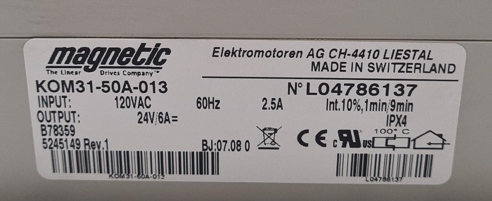 GE Magnetic KOM31-50A-013 / B78359 / 5245149 Rev. 1