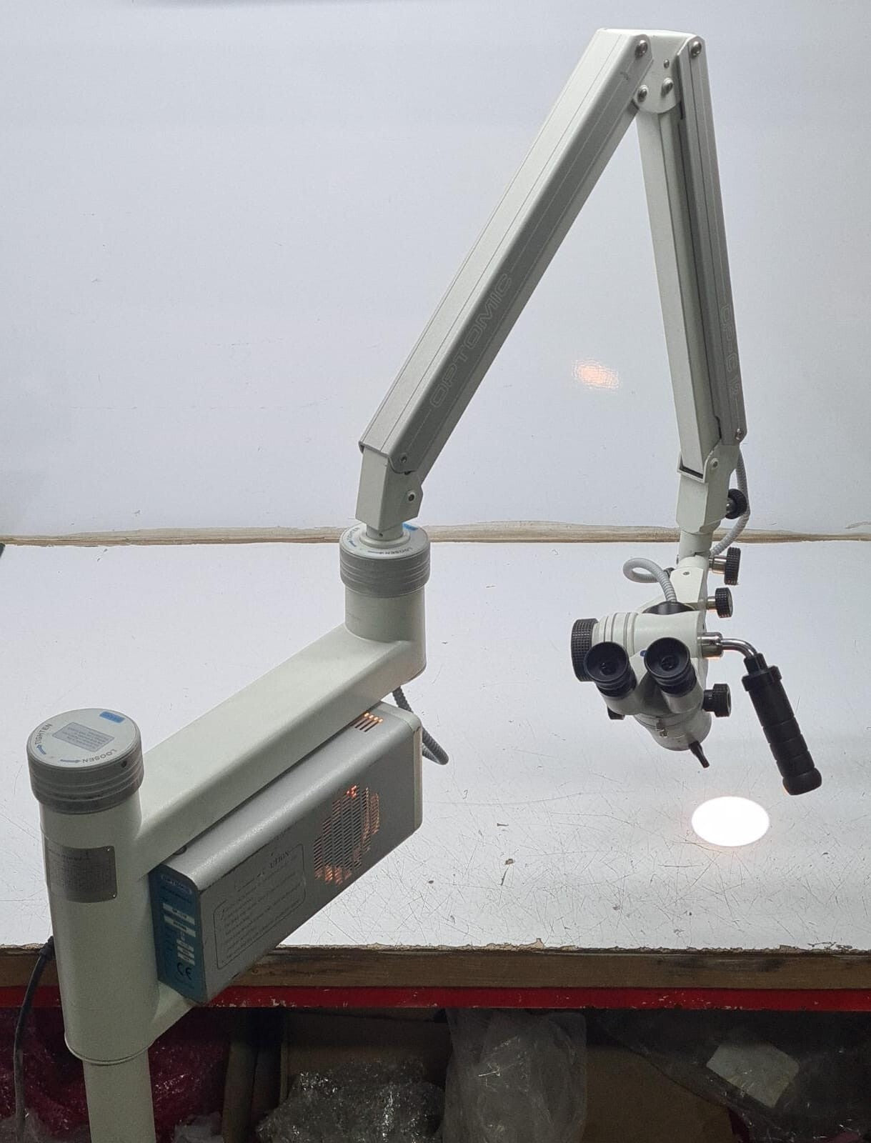 OPTOMIC OP-C12 & OP-TVB Counterweight Surgical Microscope f-200mm W/ Stand