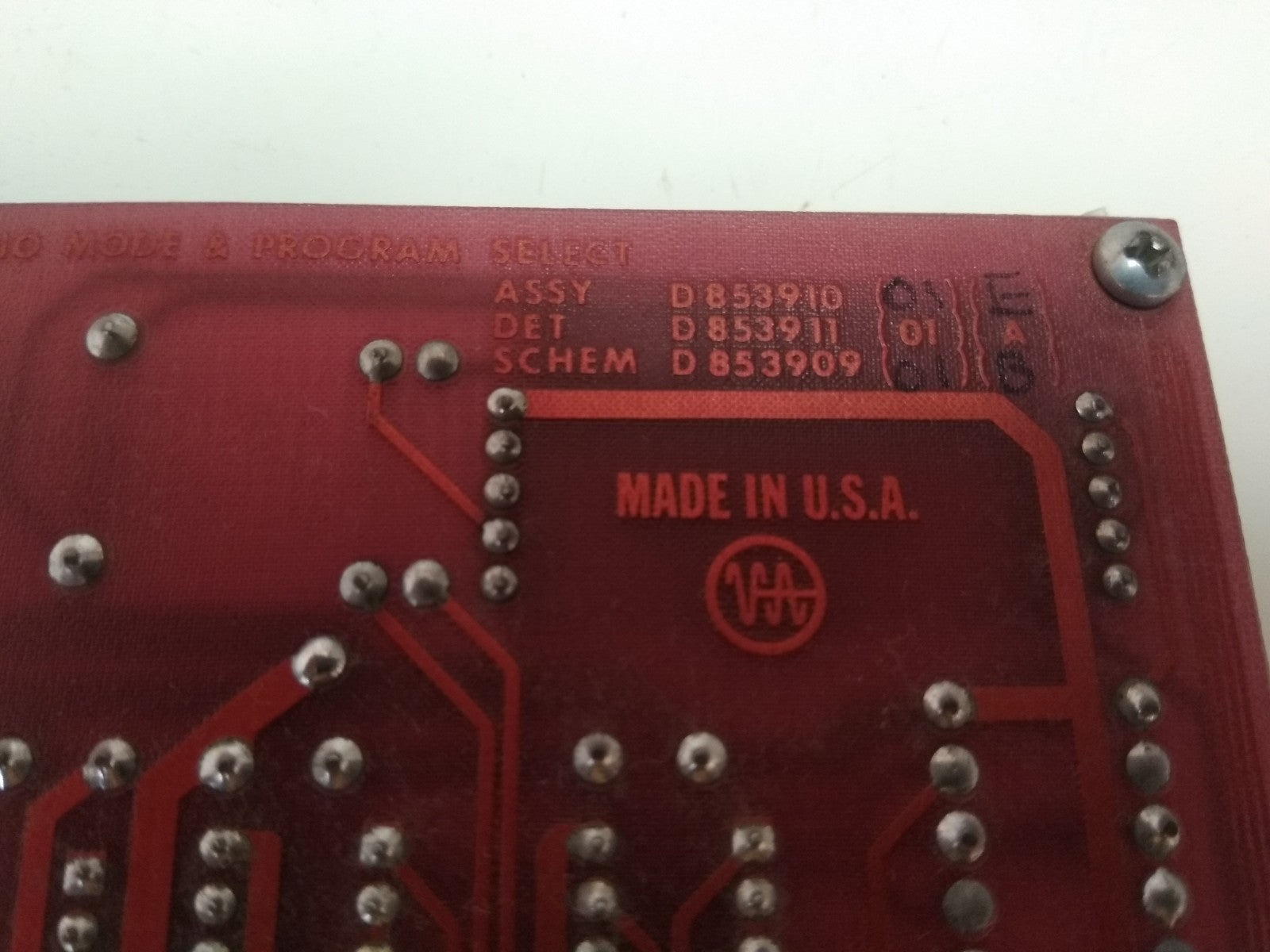 Varian No Mode And Program Select Assy d853910 N M Prg Sel