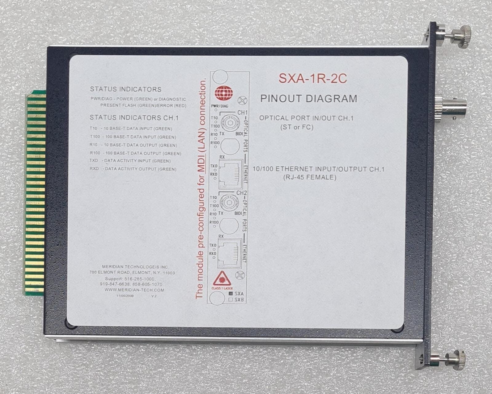Meridian Technologies SXA-1R-2C/ST Fiber-Optic Transmission **AS-IS