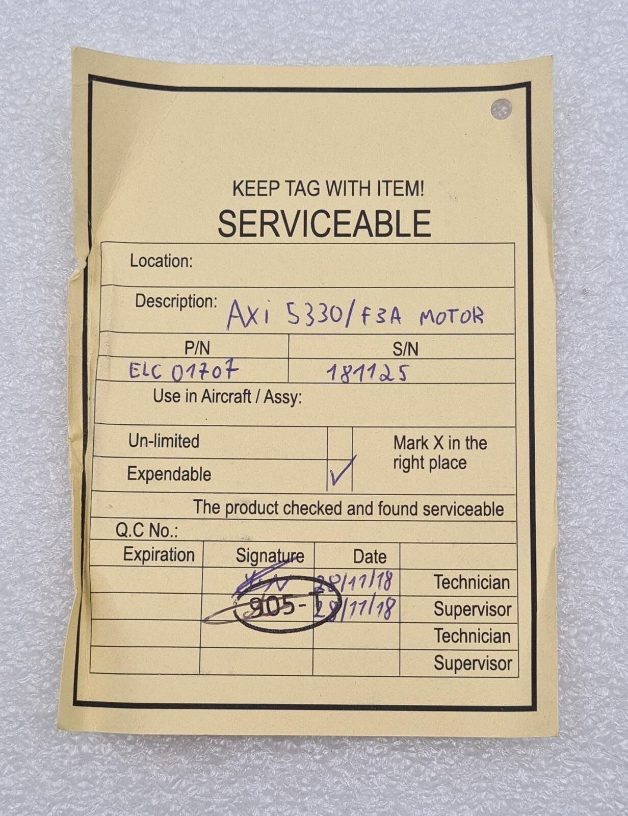 AXi 5330/F3A KV 235 Gold Line RC Motor - 150 hours, original box