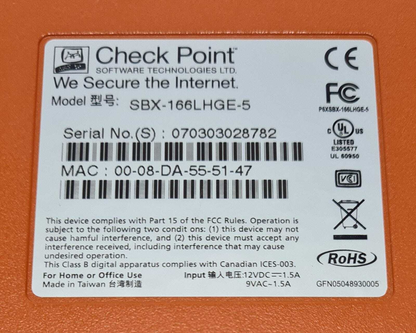 Check Point Safe@Office 500 Series Firewall Router Security SBX-166LHGE-5 VPN