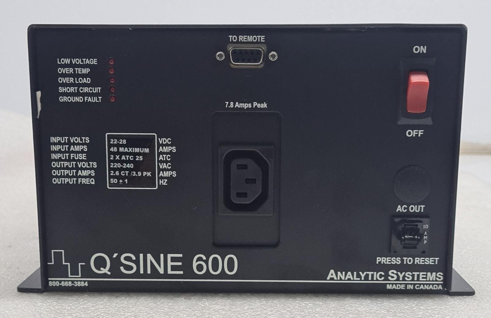 ANALYTIC SYSTEMS Q'SINE 600 220-240V BATTERY Intelligent Pure Sine Wave Inverter