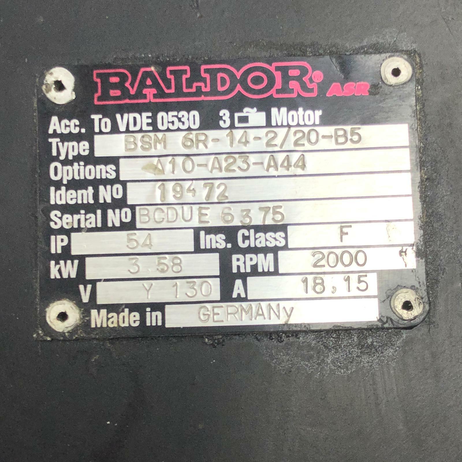 Baldor Servomotor BSM 6R-14-2/20-B5 A10-A23-A44 19472 3.58Kw 130V 18.15A 2000Rpm