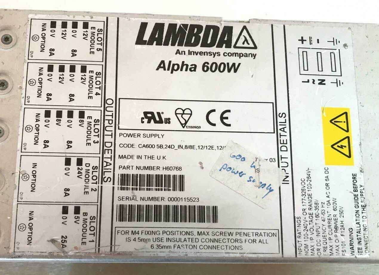 Lambda Invensys Alpha 600W H60768 Modular Power Supply 5-Slots Pcb's Output