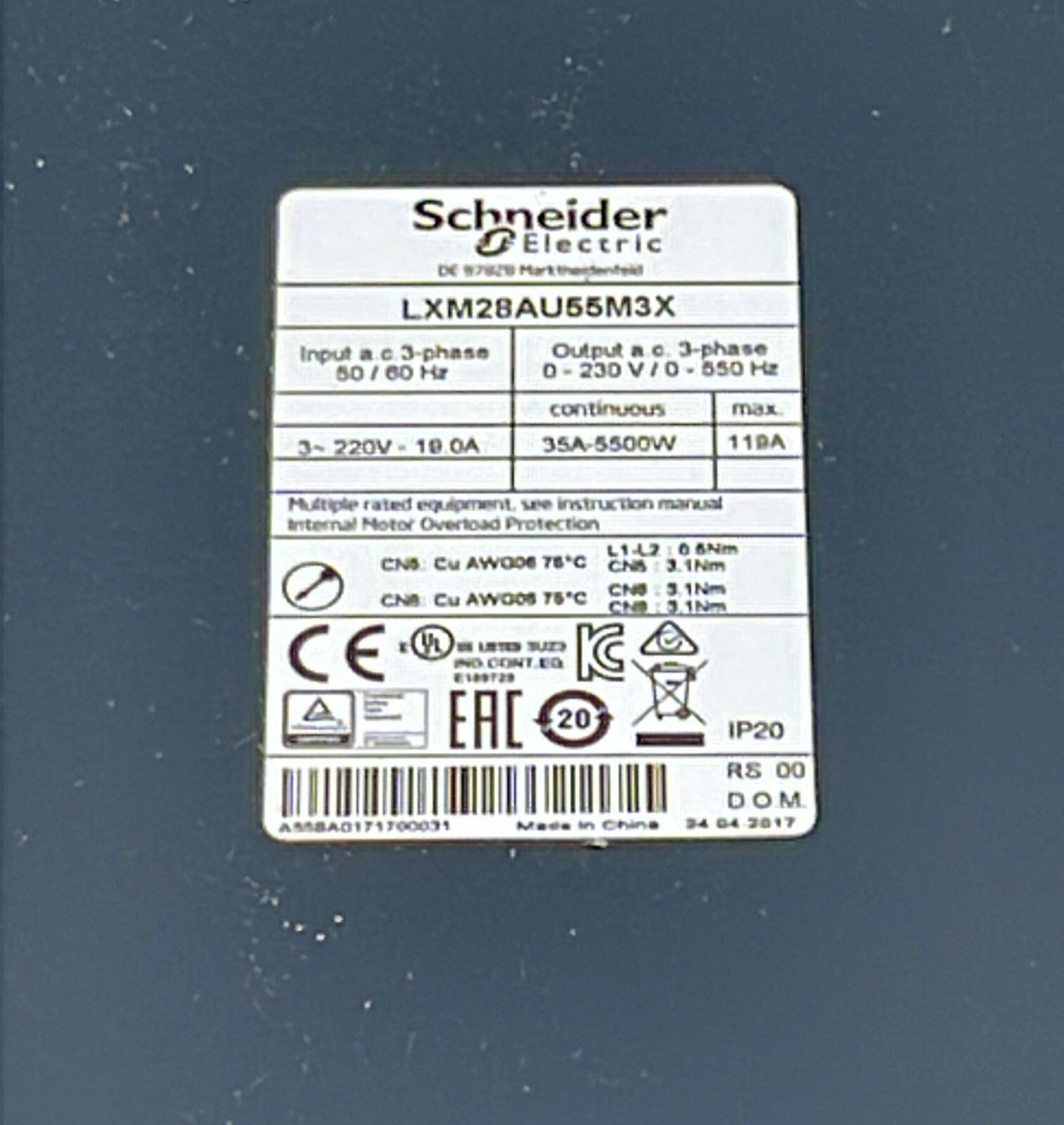 Schneider Electric Lexium 28 LXM28AU55M3X 113814 AC Servo Drive 5500kW 230V
