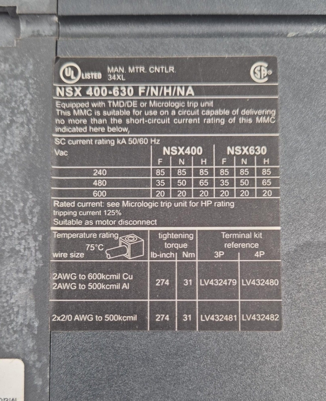 Schneider Electric Compact NSX 400N 800V Circuit Breaker Micrologic W/ Vigi 630