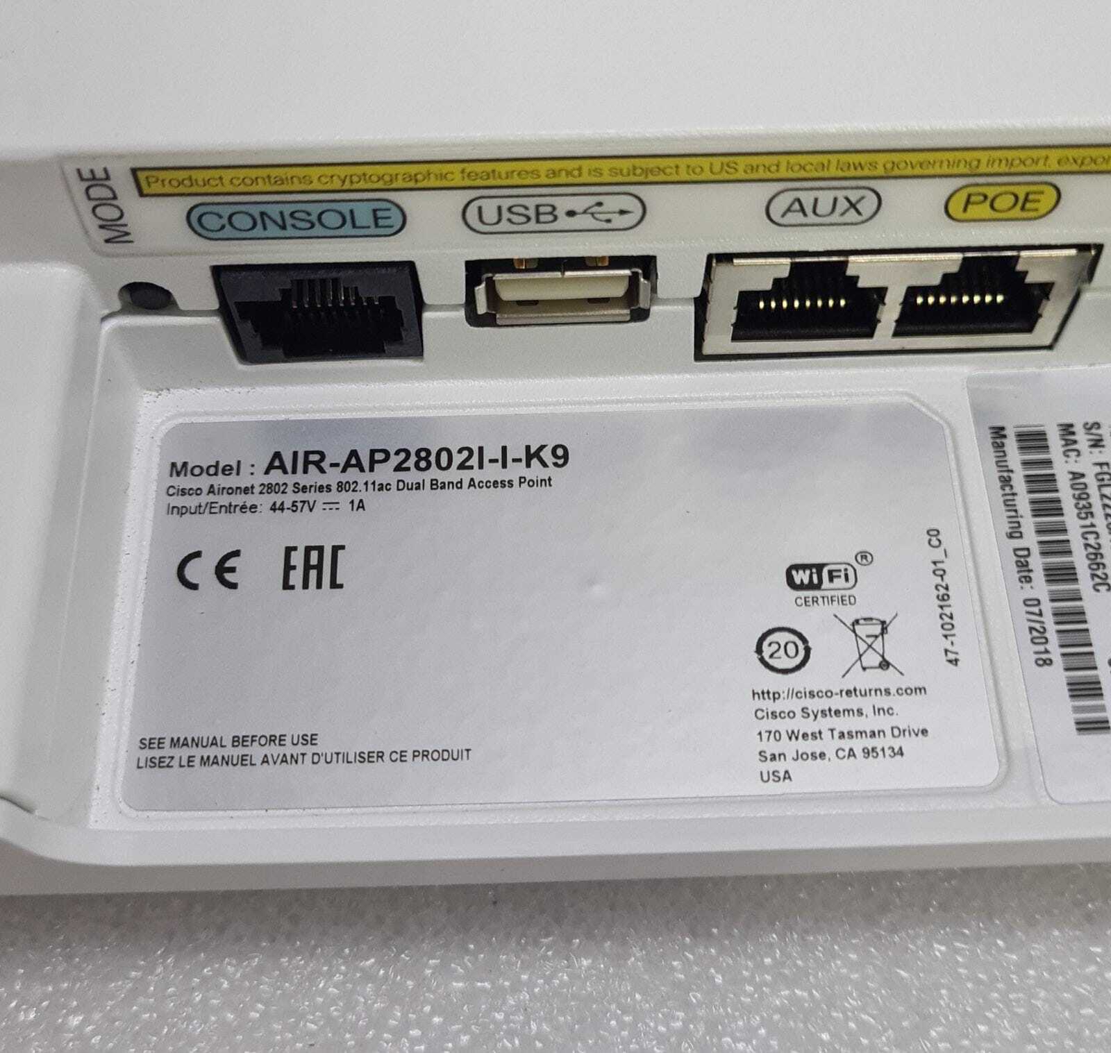 Cisco Aironet 2802 Series AIR-AP2802I-I-K9 Dual Band Access Point  AP2802i