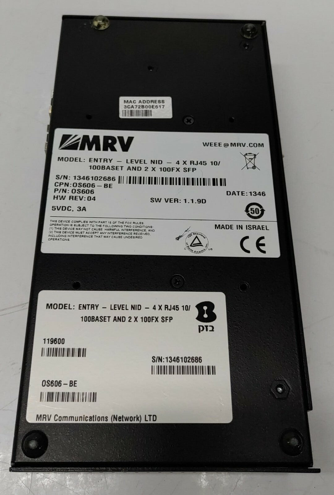 MRV ENTRY - LEVEL NID - 4X RJ45 10/100BASET AND 2 X 100FX SFP OS606