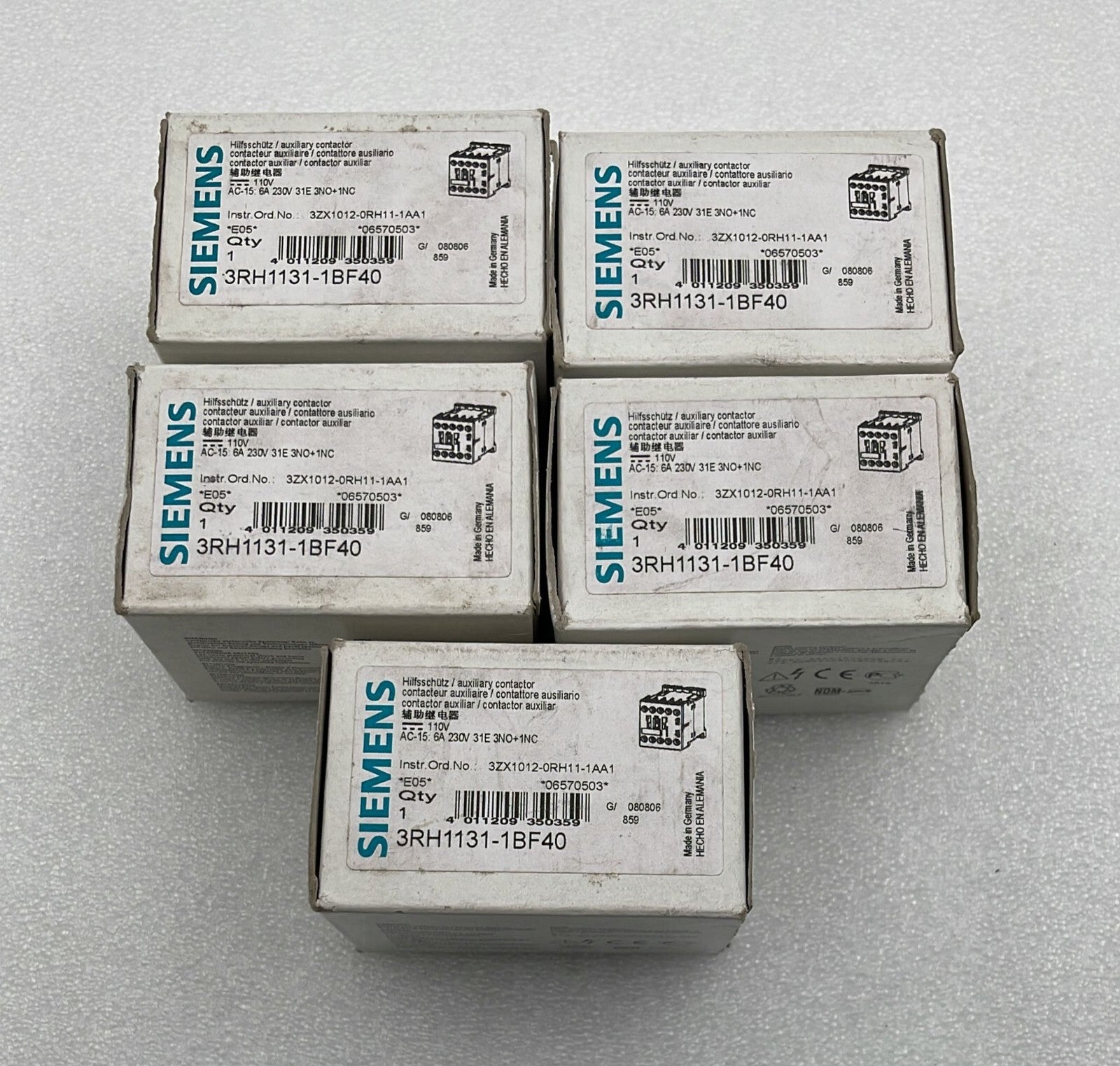 [LOT OF 5] NEW - Siemens 3RH1131-1BF40 Auxiliary contactor 3ZX1012-0RH11-1AA1