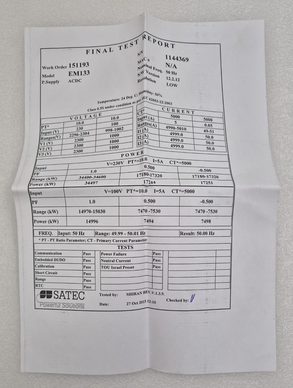 SATEC EM133 installation wiring diagram sheet