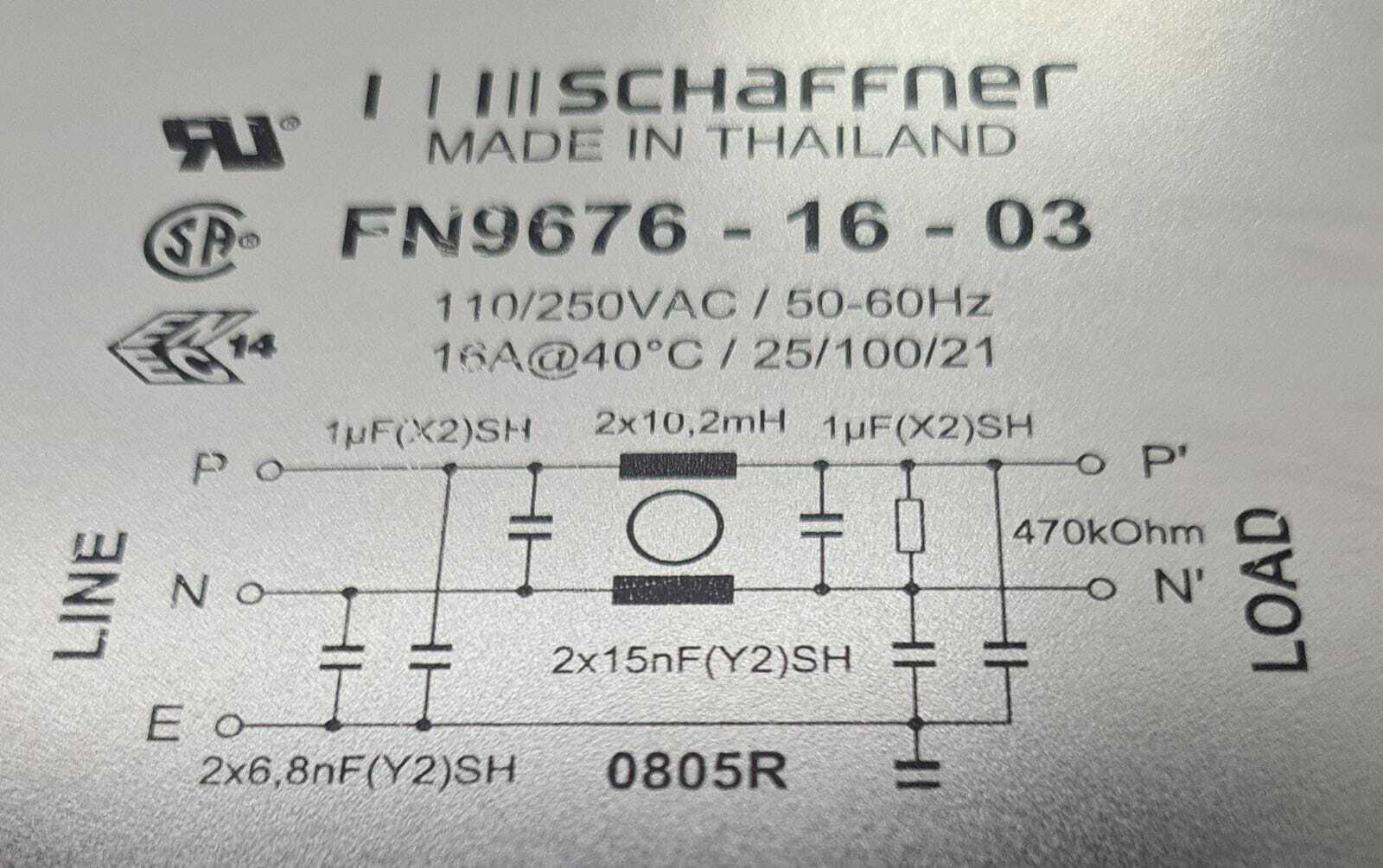 Schaffner FN 9676-16-03 Power Line Filter 50-60 Hz 110A 250VAC Faston Flan