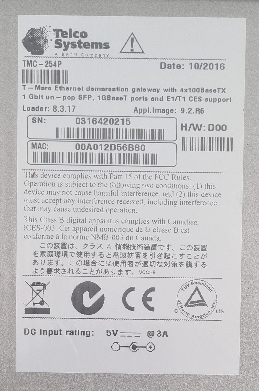 NEW - Telco Systems T-Marc TMC-254P Managed Ethernet Demarcation Gateway