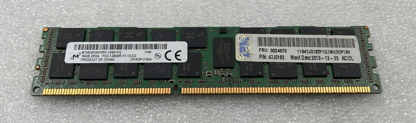 [LOT 16] IBM 00D4970 47J0183 16GB 2Rx4 pc3-12800R MT36JSF2G72PZ-1G6E1FG Memory