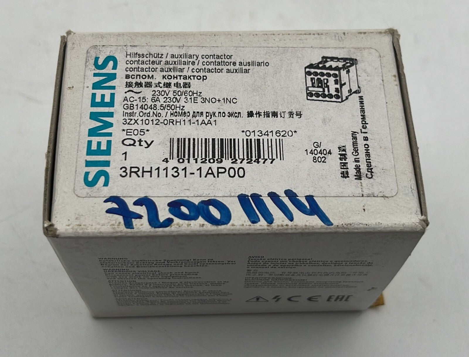 [LOT OF 4] NEW - Siemens 3RH1131-1AP00 Auxiliary contactor 6A 230V 50/60Hz