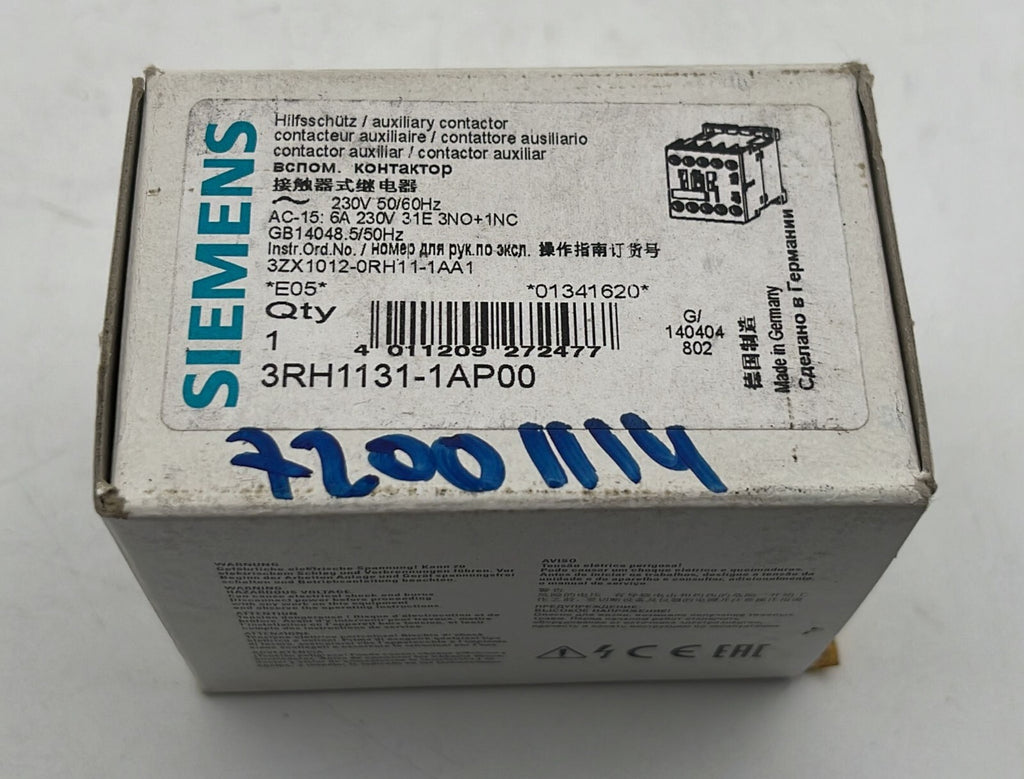 [LOT OF 4] NEW - Siemens 3RH1131-1AP00 Auxiliary contactor 6A 230V 50/60Hz