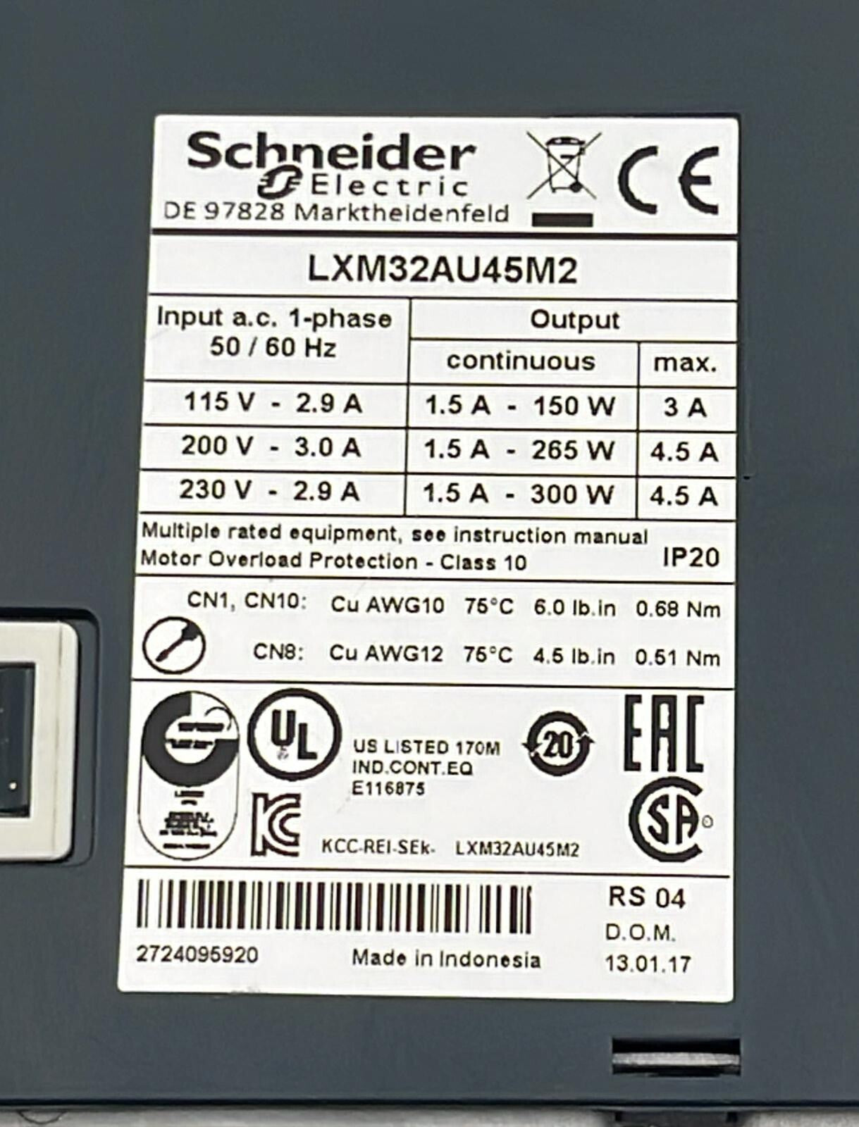 Lexium 32 servo drive ventilation side profile