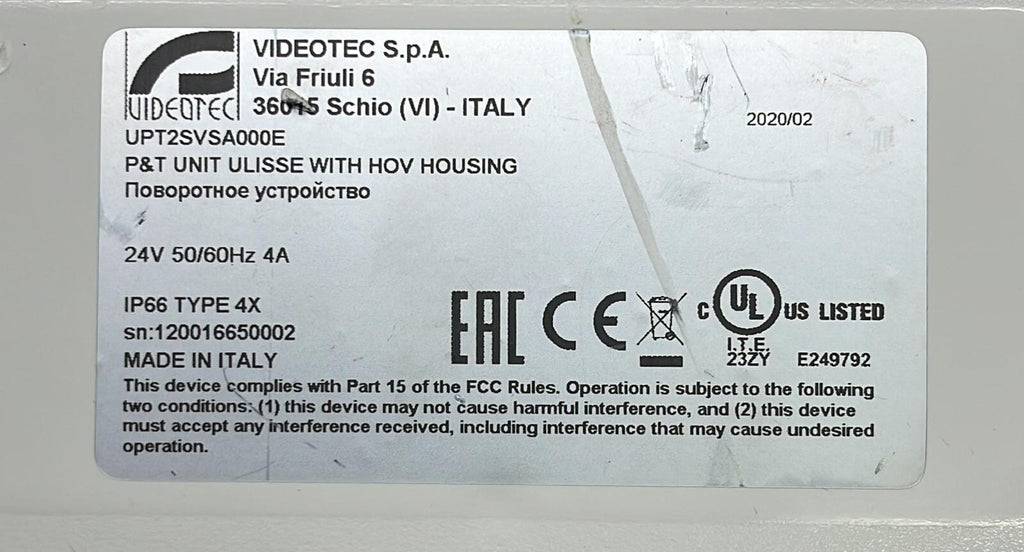 VIDEOTEC Security Camera UPT2SVSA000E P&T Unit type 4x **AS IS