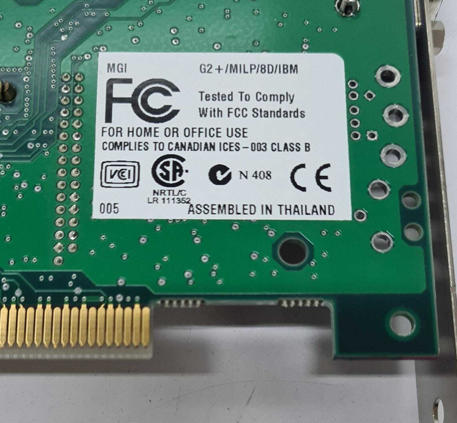 Creo MATROX 844-00 Rev. A MGI G2+/MILP/8D/IBM PCI Video Graphic Card