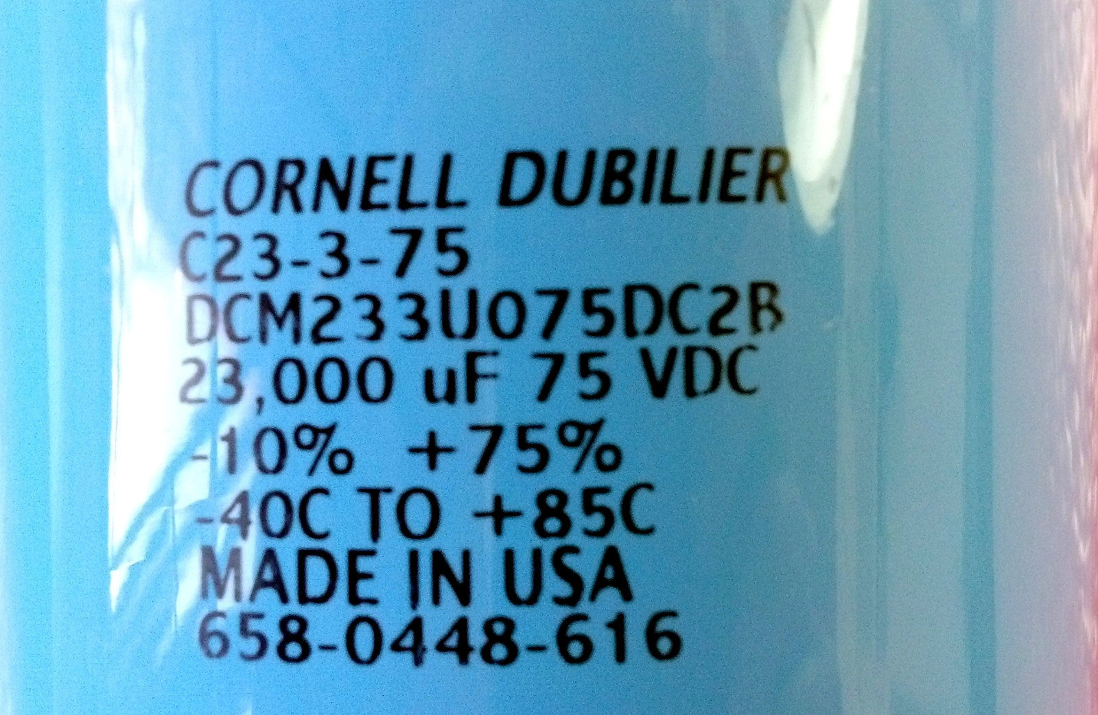 Cornell Dubilier Capacitor DCM233U075DC2B 23000uF 75Vdc C23-3-75
