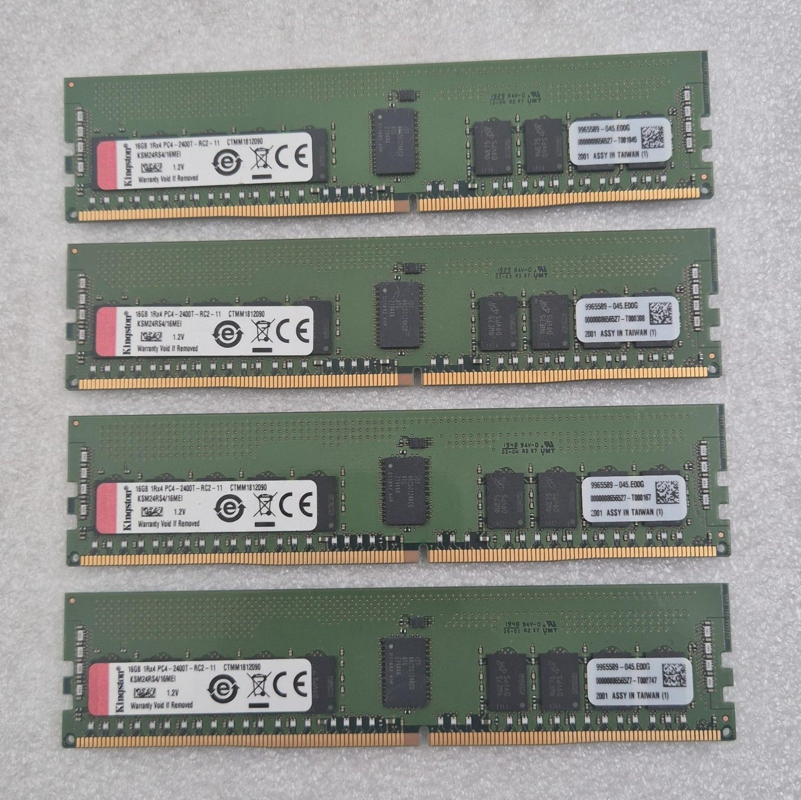 [LOT 4 PCS] KINGSTON KSM24RS4/16MEI 16GB 1Rx4 DDR4 PC4-2400T SERVER MEMORY RAM