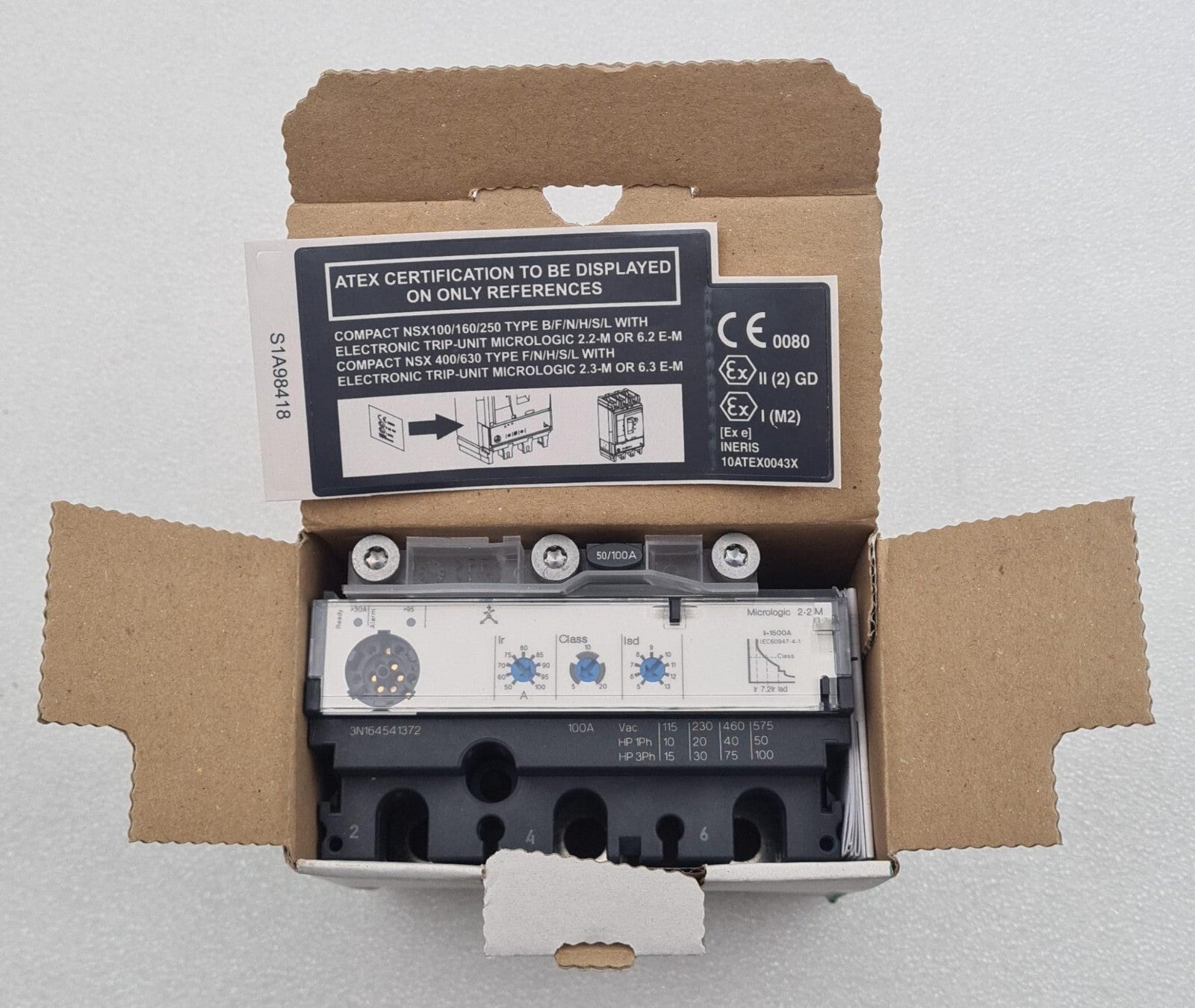 NEW - Schneider LV429170 Compact NSX100-250 3P3D Micrologic 2.2 M 100A trip unit
