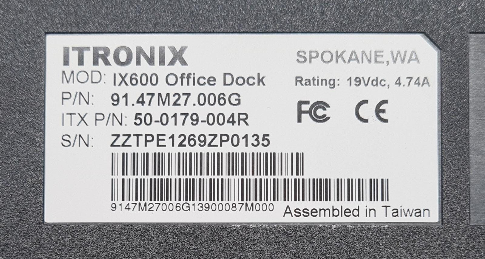 NEW - ITRONIX IX600 Office  DOCK 91.47M27.006G Docking Station ITX 50-0179-004R