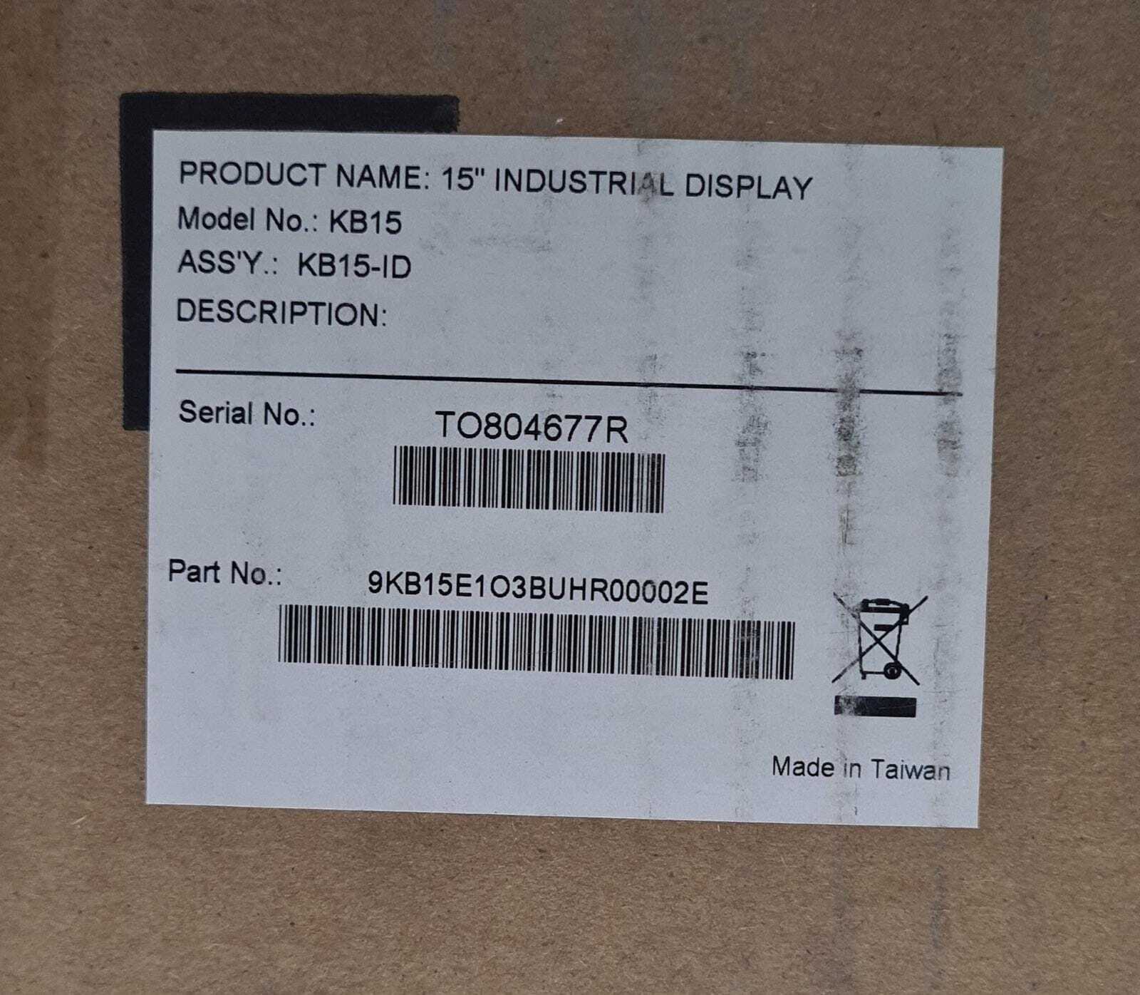 NEW - TAIWAN VIDEO SYSTEM 15" INDUSTRIAL DISPLAY KB15 KB10-ID KB TFT LCD Monitor