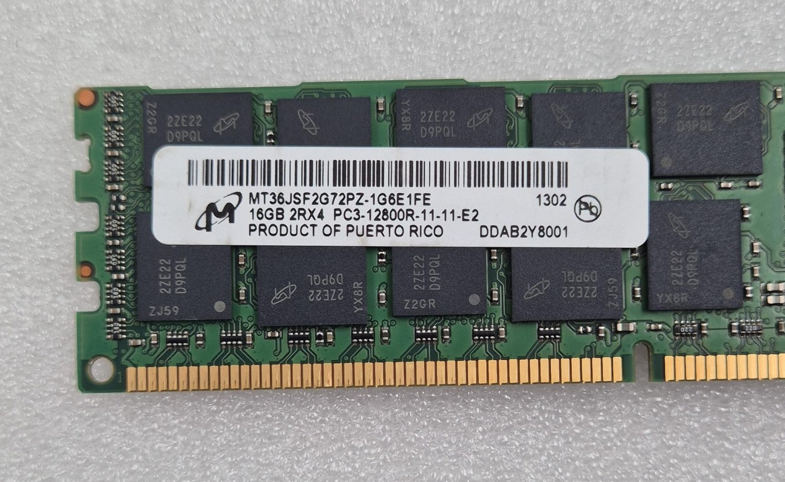 [LOT 8] Micron 16GB 2RX4 PC3-12800R MT36JSF2G72PZ-1G6E1FE SERVER MEMORY RAM *HP*